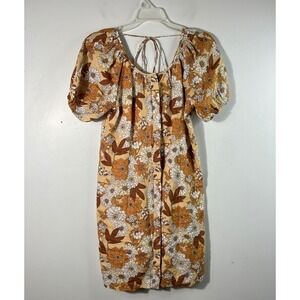 J Crew Zinnia Floral Lined Linen Button Front Dress 2 Short Puff Sleeves